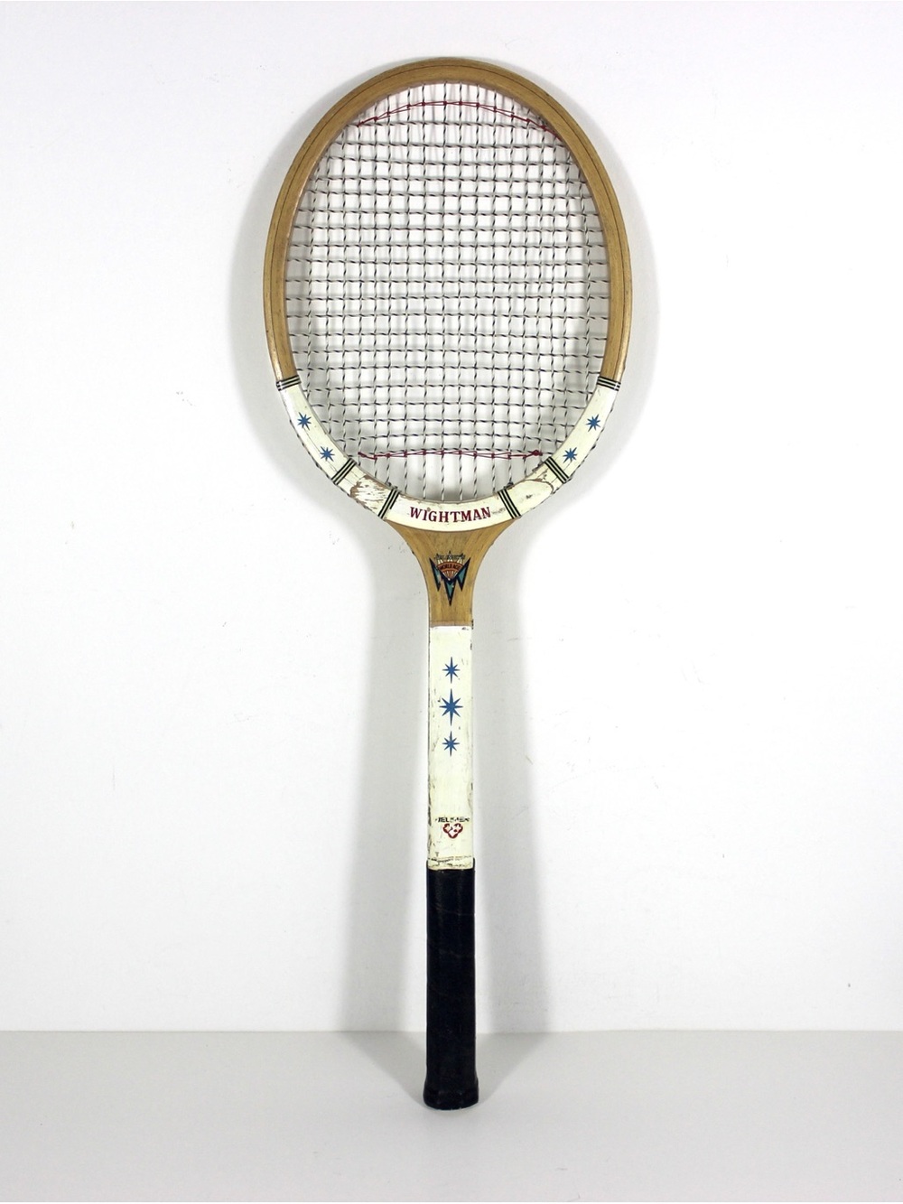 Vintage Wooden Tennis Racket with atomic stars for Designer Decorating Wood